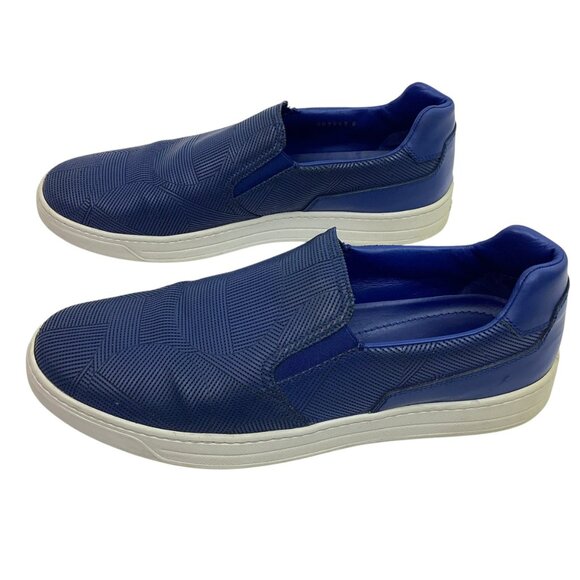 Prada Sport Mens 8 Perforated Blue Leather Slip-On Sneakers Made In Italy - Picture 1 of 11